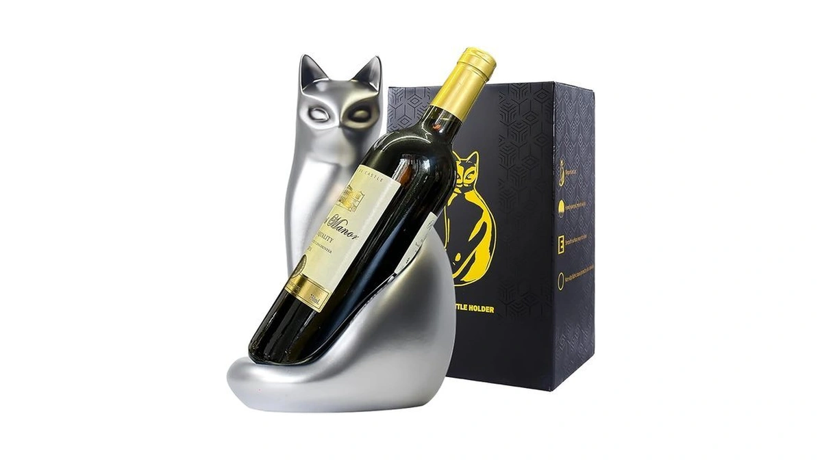 Maihom Tabletop Wine Rack Elegant Cat Shaped, Cat Decor Resin