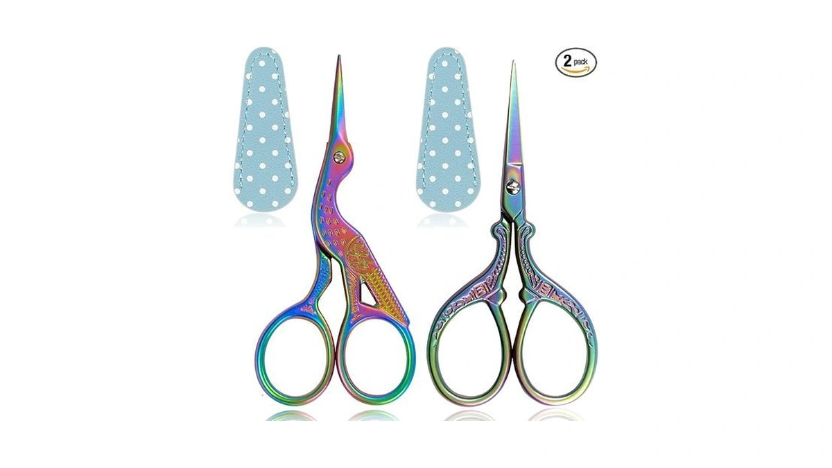 Bihrtc Rainbow Embroidery Small Precision Stainless Steel Scissors With Leather