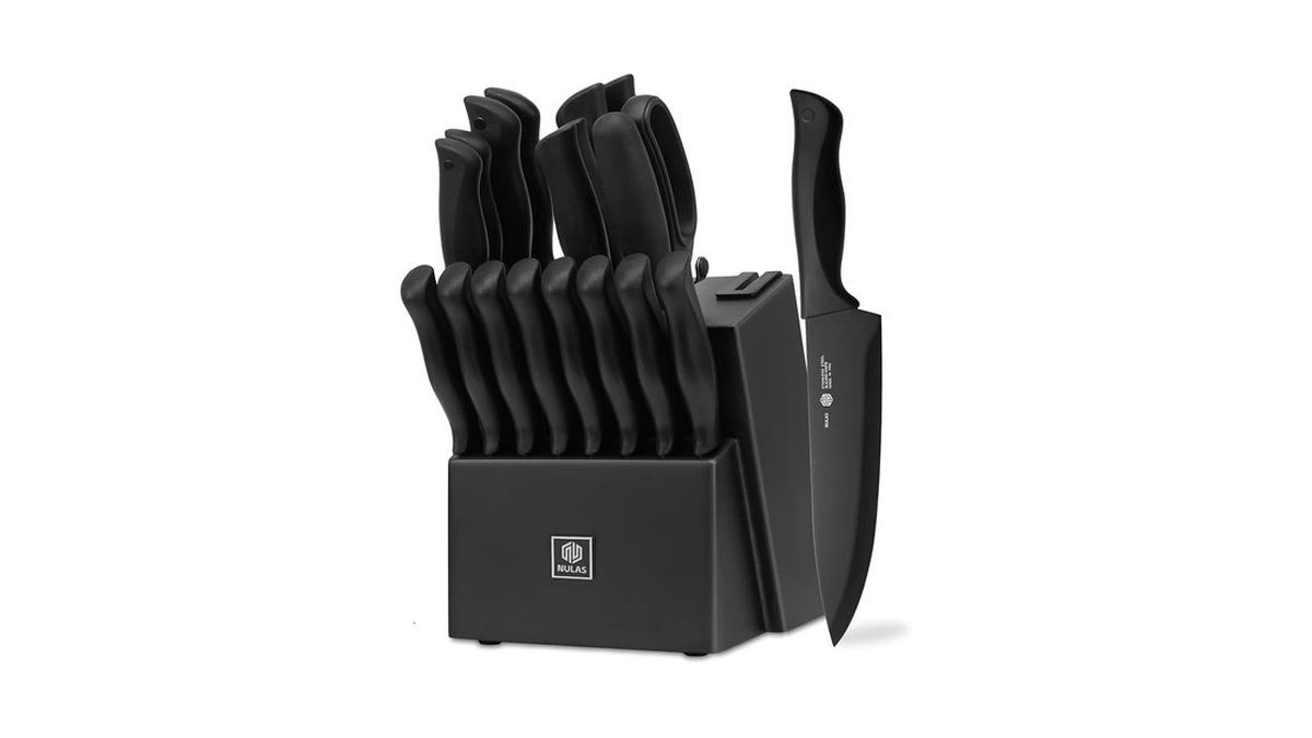 Nulas 19-piece Kitchen Knife Block Set With Built-in Sharpener, Upgraded