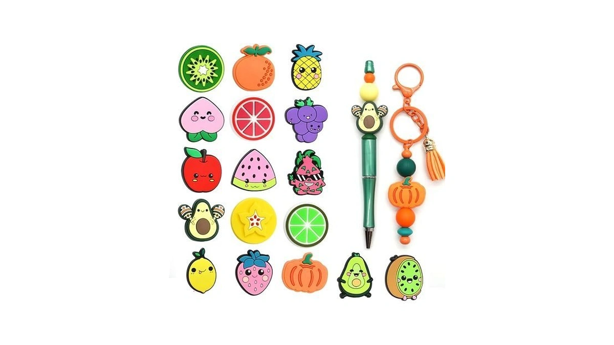 Hanyoung 17pcs Fruit & Pumpkin Silicone Focal Beads Bulk, Cute