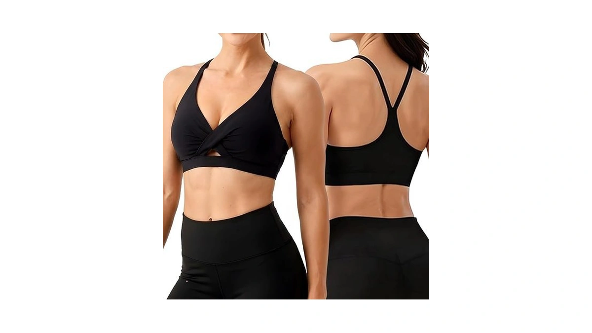 Oimzev V Neck Sports Bras For Women Medium Support Yoga