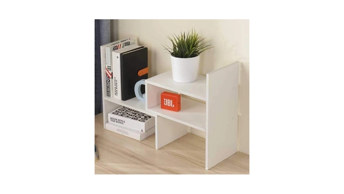 Mmdipon Small Wood Adjustable Desktop Bookshelf, Expandable Storage Rack, Display