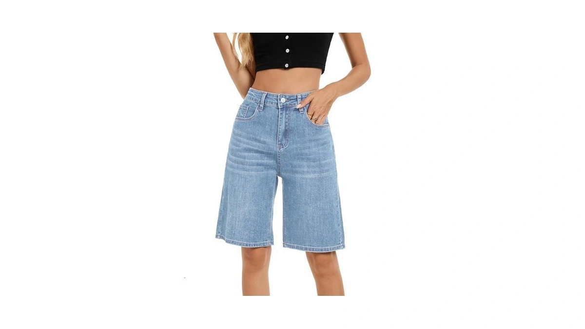 Tosatisfine Jean Shorts Womens High Waisted Trendy Stretchy Long Denim