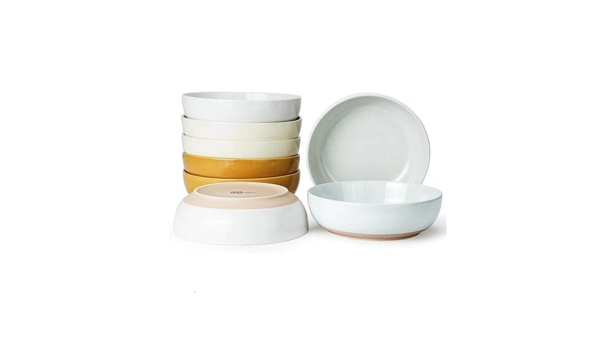 Metflavor Pasta Bowls Set Of 8, 34oz Speckled Ceramic Bowls