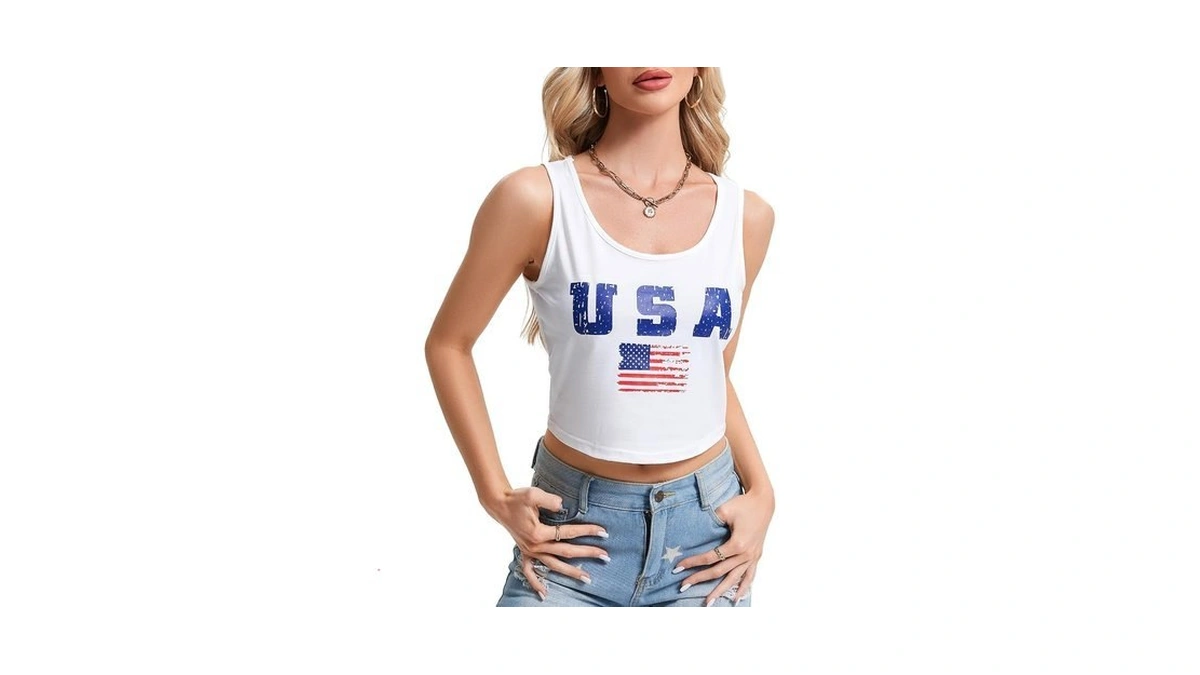Leacoolkey Women's American Flag Crop Tank 4th Of July Patriotic