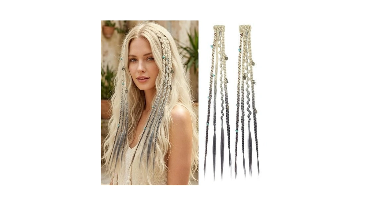 Bogsea 2pcs Clip In Braid Hair Extensions, Boho Dreadlock Blonde