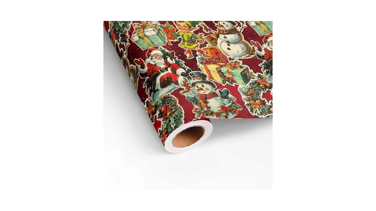 Dtiafu Reversible Vintage Christmas Wrapping Paper Roll For Kids Boys