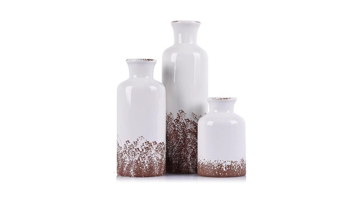 Gray Ceramic Vase Set - 3 Grey Small Vases, Farmhouse