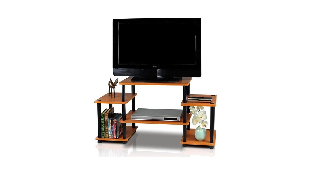 Furinno No Tools Tube Entertainment Center, Light Cherry/black, Square Corner