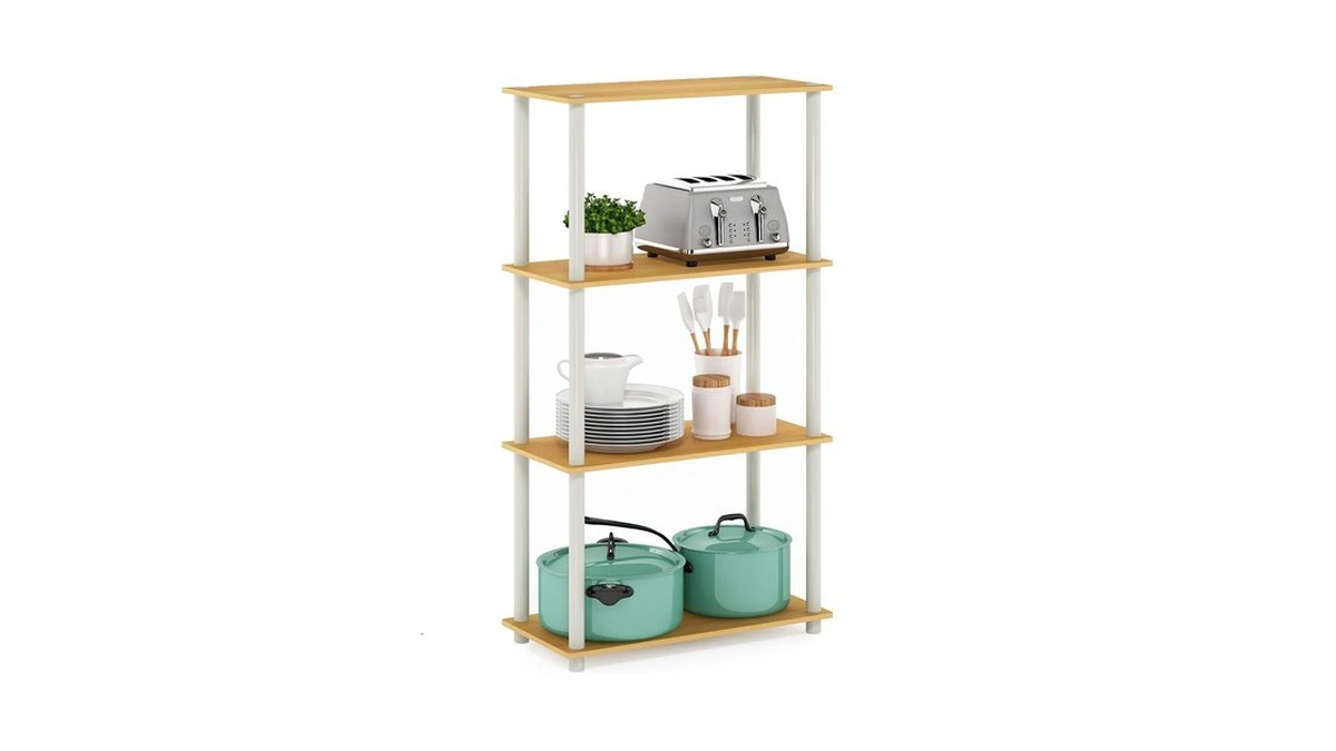 Furinno Turn-n-tube 4-tier Multipurpose Shelf Display Rack, Round Tubes, Blonde