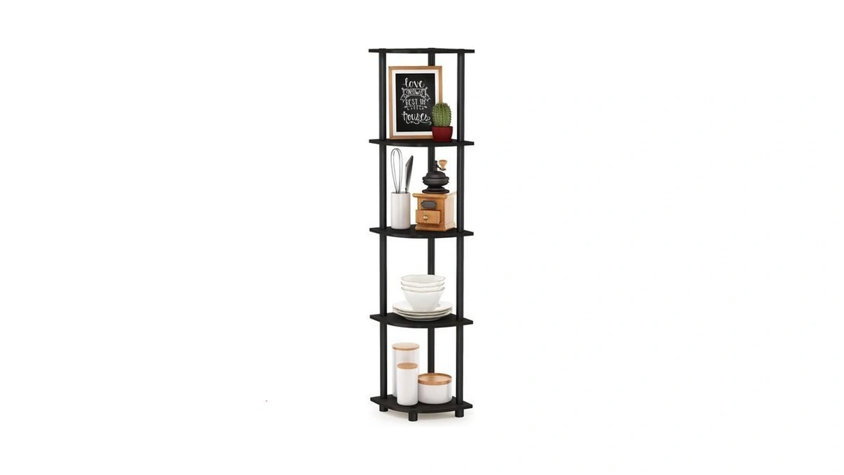 Furinno Turn-n-tube Corner Shelf, 5-tier Corner Bookshelf, Open Storage Shelves,