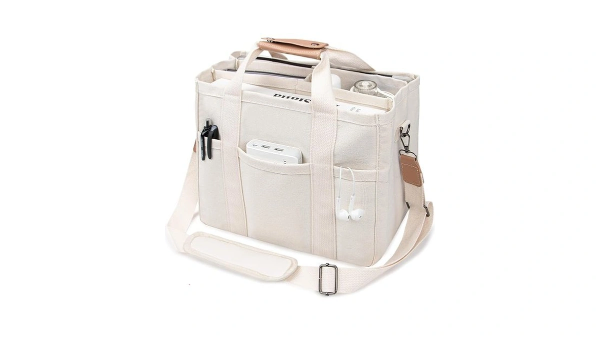 Aboume Canvas Tote Bag With Multi-pocket For Women Large Capacity