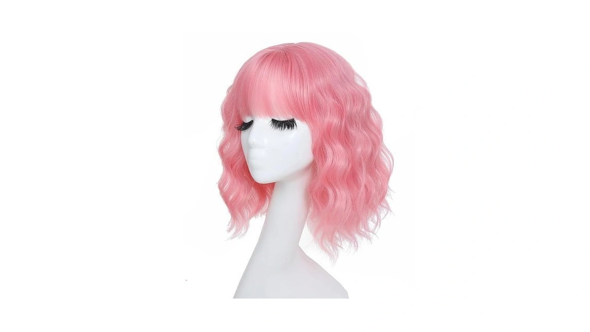 Sarensall Pink Wigs For Women Short Wavy Bob Wig With