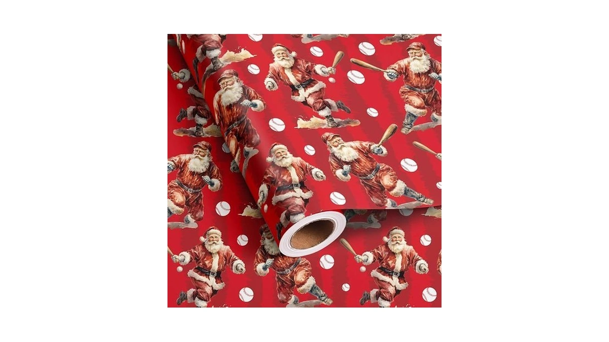 Dtiafu Baseball Christmas Wrapping Paper Roll For Kids Boys Santa