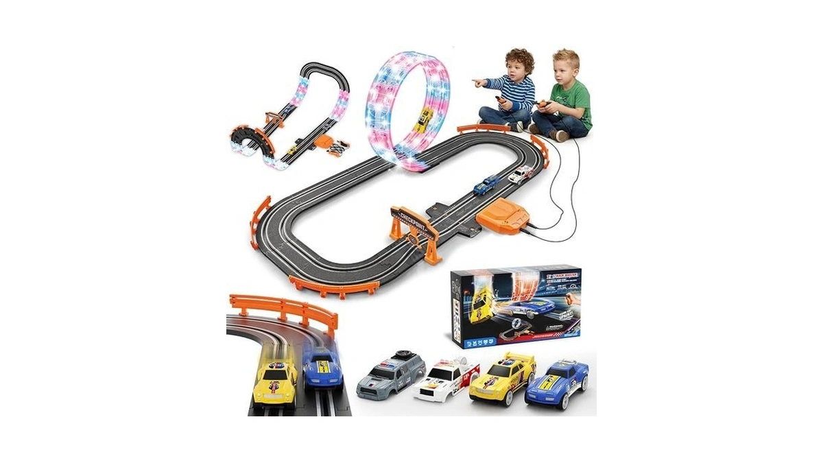 9.86ft 2-in-1 Slot Car Track Sets Toy - With 4