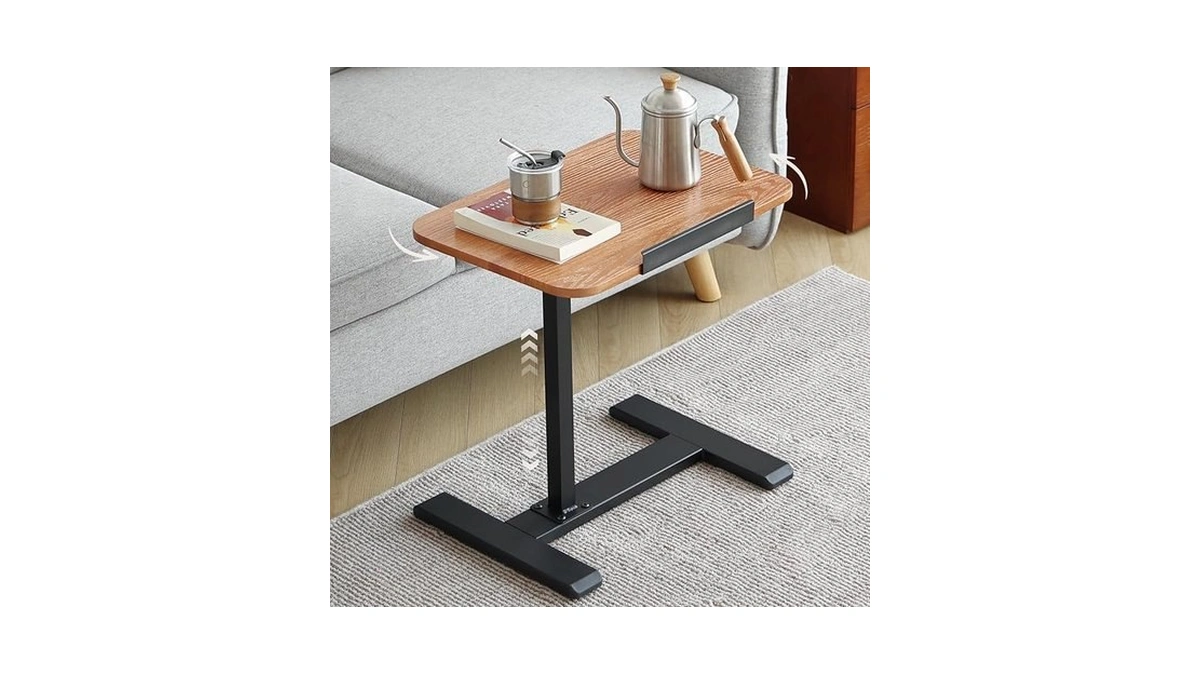 Windpost Solid Wood C-shaped Side Table,360° Rotating Tv Tray Table,height-adjustable,sliding