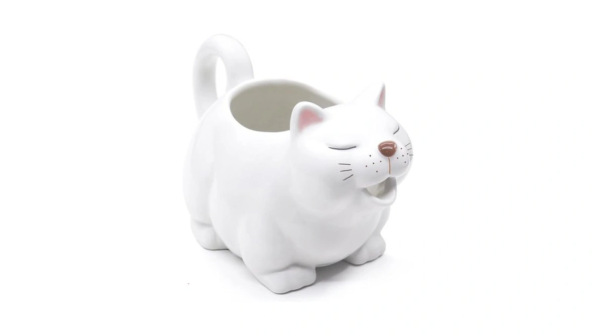 Istooll Large 23oz Cat Gravy Boat,with Hand Painted White Fine