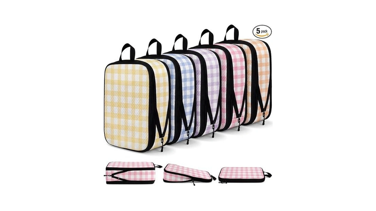 Bulyoou 5 Pack Compression Packing Cubes For Travel Space Saving