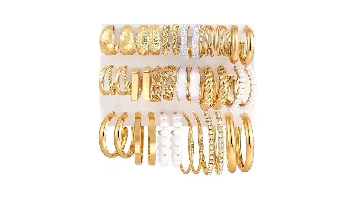 18 Pairs Gold Hoop Earrings Set For Women, Hypoallergenic Chunky