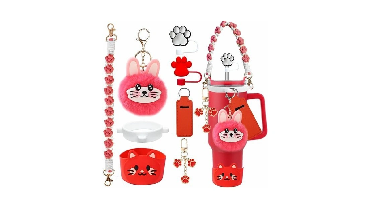 Frzsheng 8pcs Red Cat Accessories For Stanley Cup 30/40oz Tumbler,