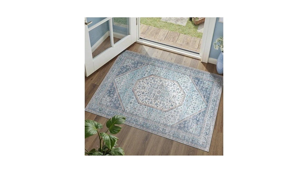 Dcx Machine Washable Blue Entryway Rug 2x3, Non Slip Stain