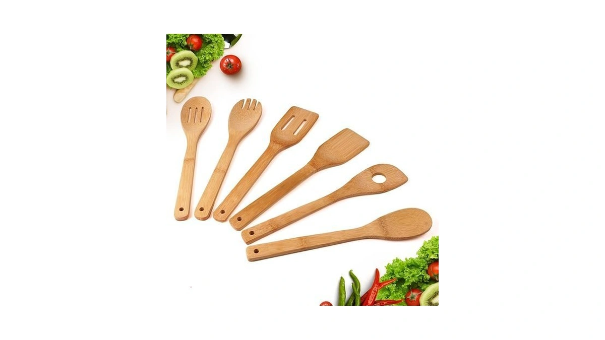 Homtbdl Wooden Spoons For Cooking, Bamboo Serving Utensil Set Of