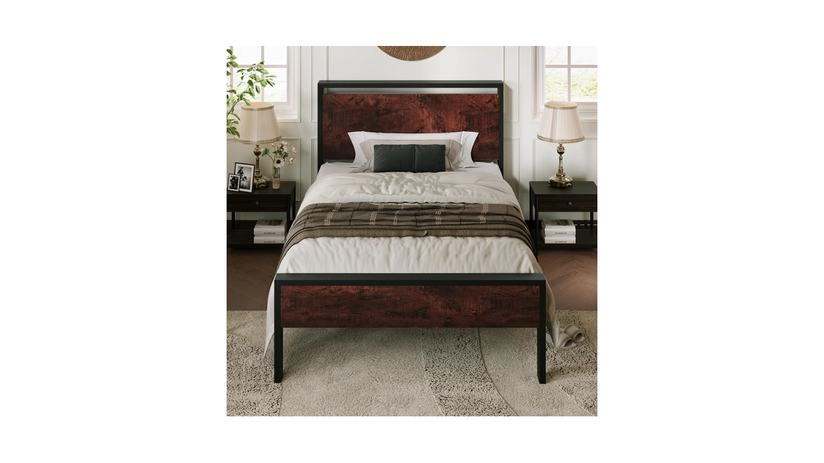 Allewie Twin Size Platform Bed Frame With Wooden Headboard And