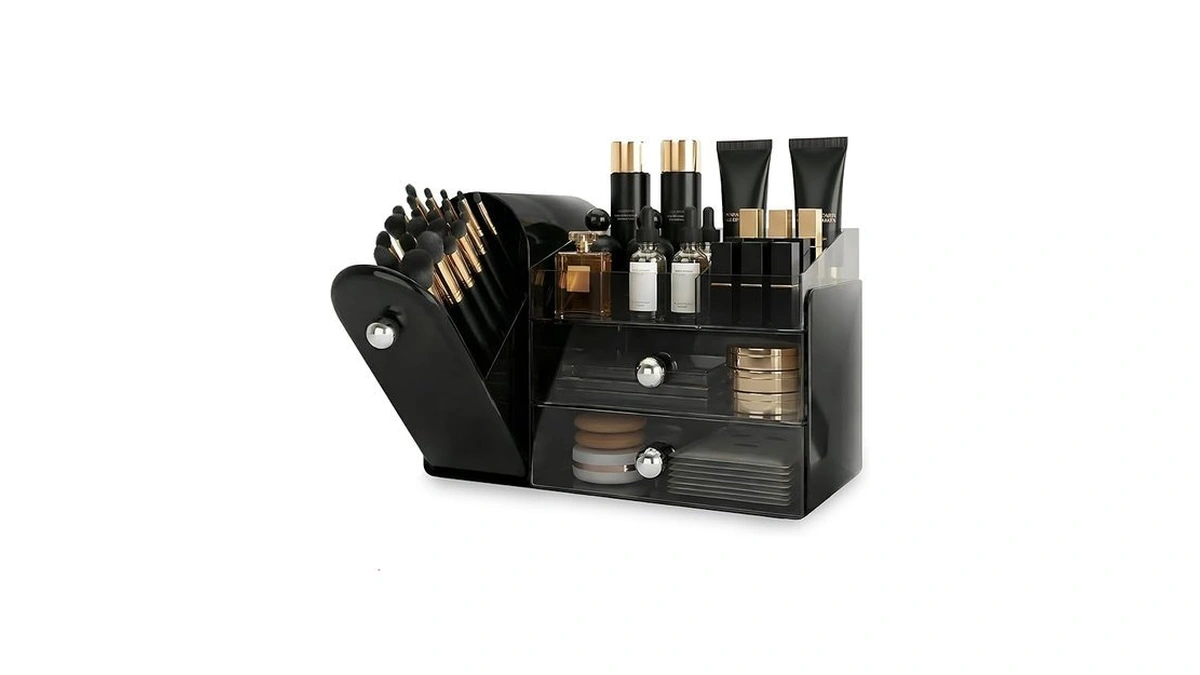 Lurcns Makeup Organizer With Dustproof Brush Holder For Vanity, Large