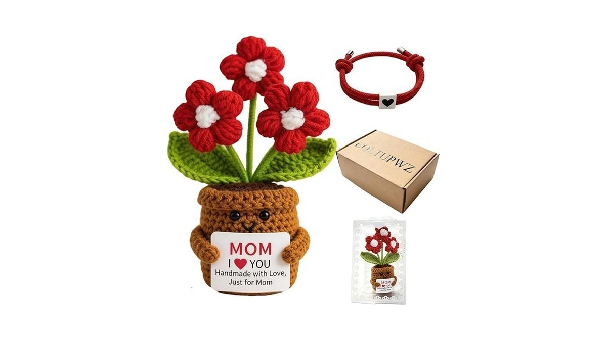 Coltupwz Handmade Crochet Red Flowers Birthday Gift For Mom