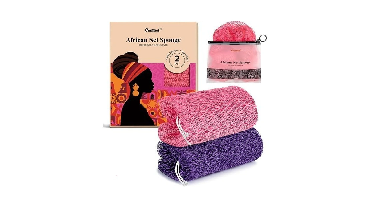 Corated African Net Sponge Authentic, Shower Loofah Exfoliating Bath Sponge,