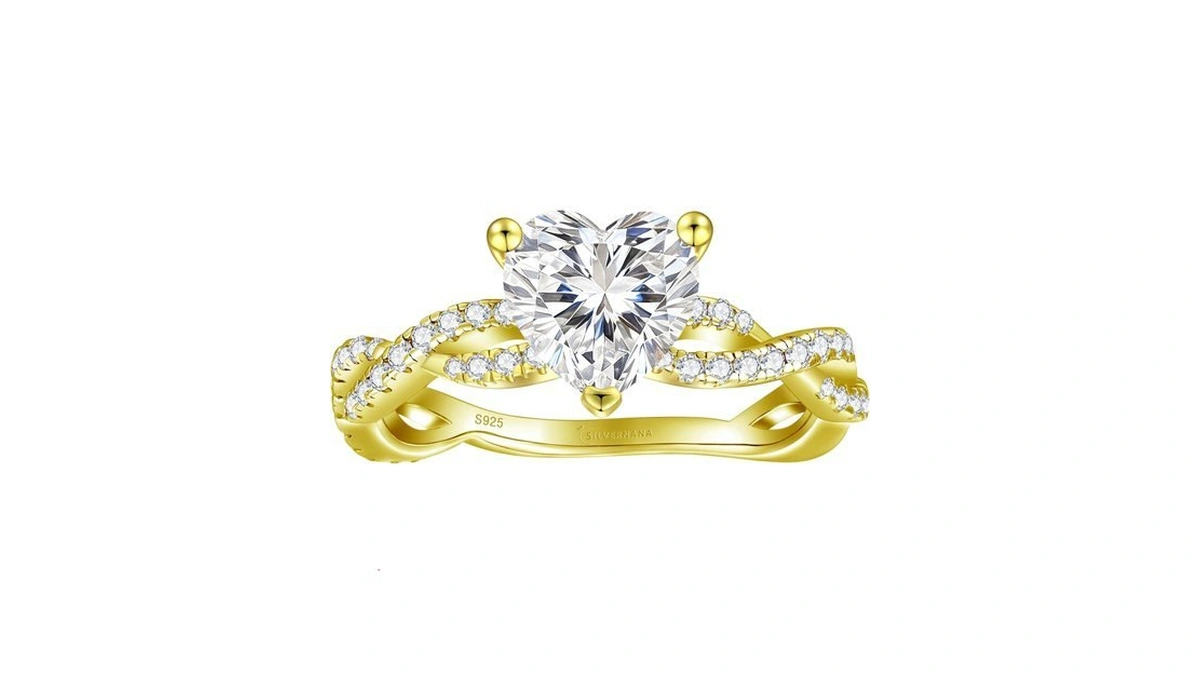Silvernana 2ct Heart Moissanite Engagement Ring For Women 925 Gold
