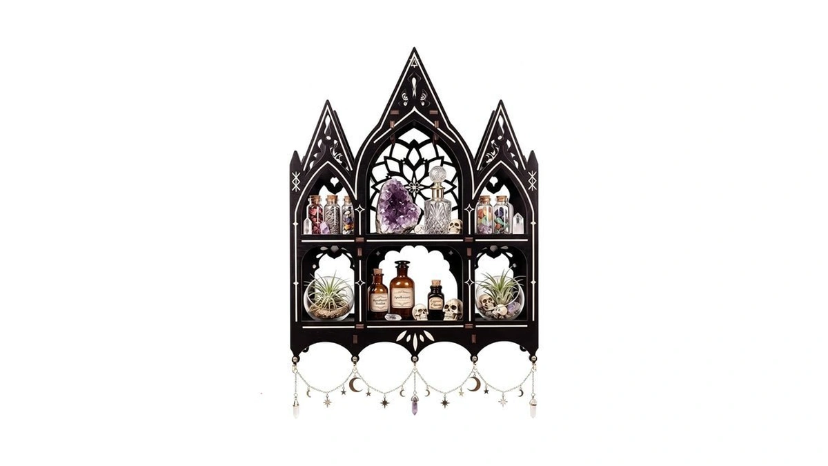 Fnydox Gothic Trinket Shelf, Wall Shelf For Bedroom, Black Floating