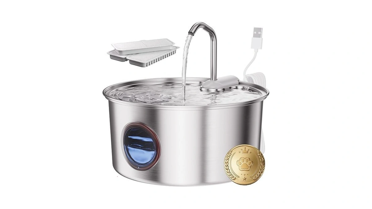 Puppyspout Stainless Steel Cat Water Fountain, Visible Window, 108 Oz