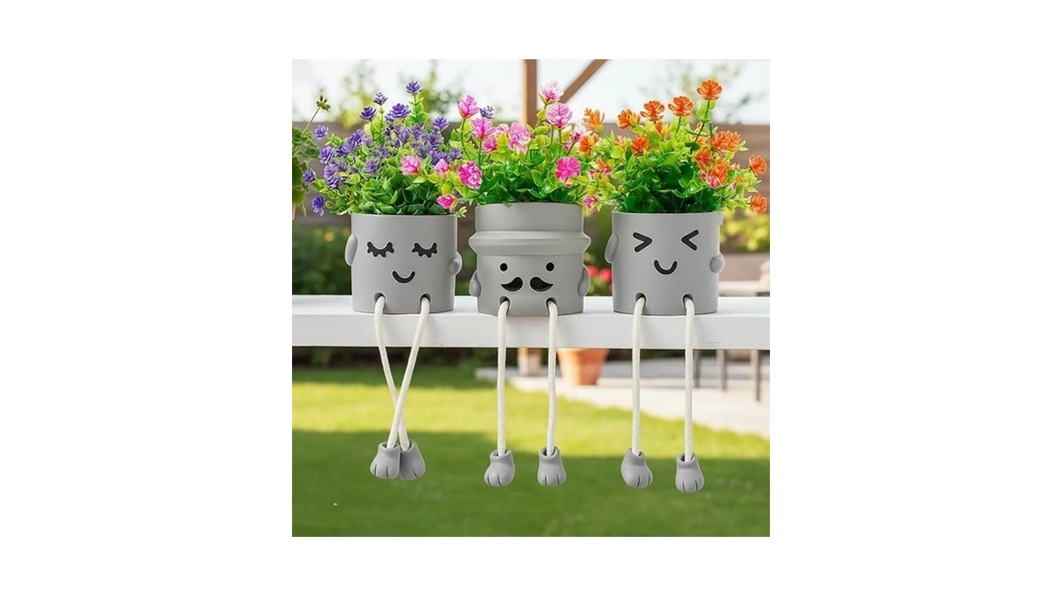 Asophex 3 Packs Cute Fake Plants, Artificial Potted Plants For