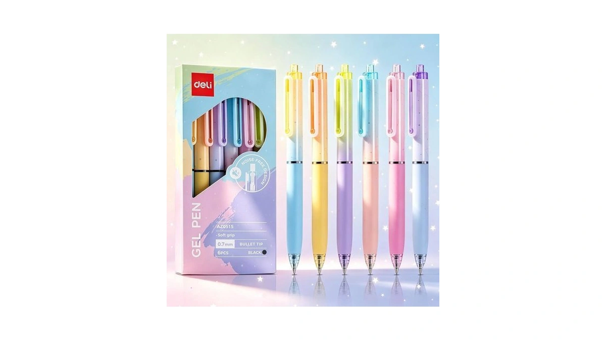 Deli Gel Pens, 6 Pcs Retractable Pens Black Ink, 0.7mm