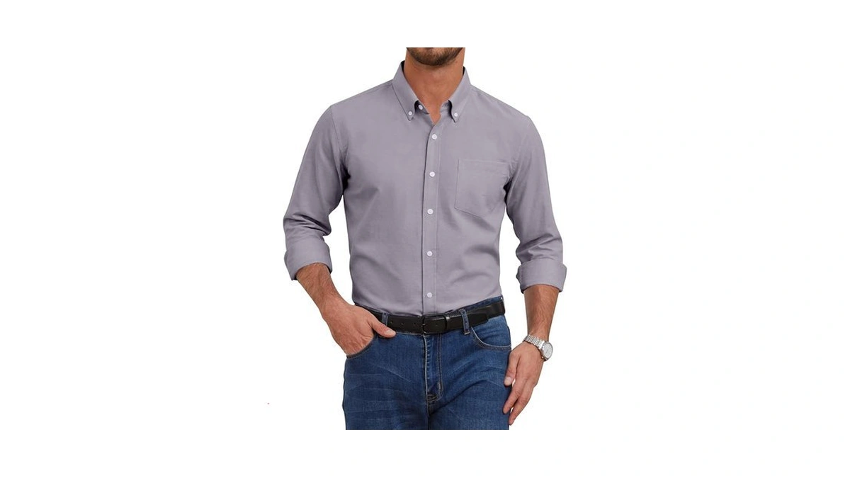 Gianzen Grade 3.5 Wrinkle-resistant Men's Purple Grey Lightweight Oxford Dress