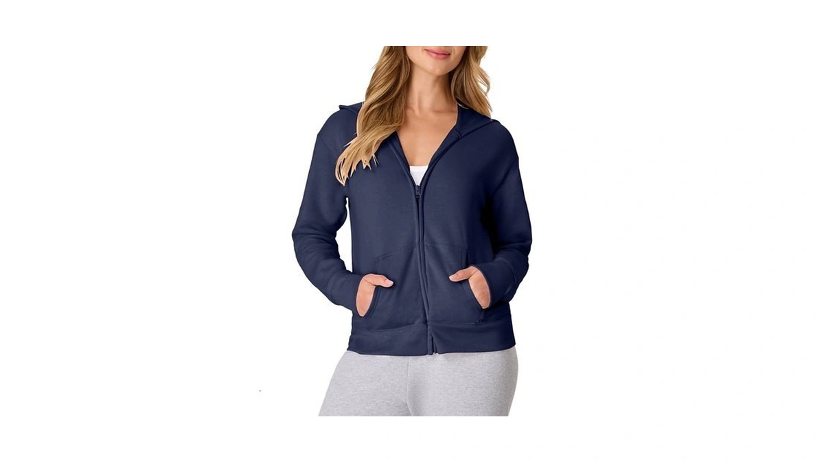 Hanes Women's Ecosmart Full-zip Hoodie Sweatshirt, Navy, Large