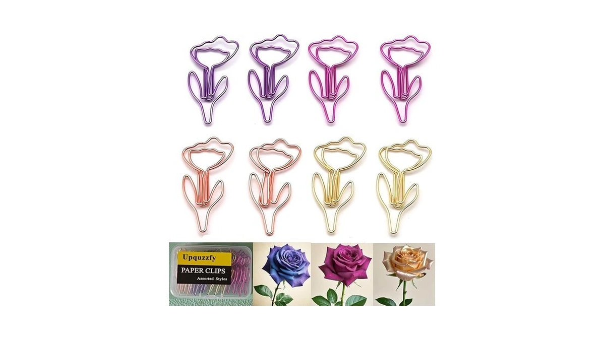 Upquzzfy 24 Pcs Metal Paper Clips Set - Multicolored Rose-shaped