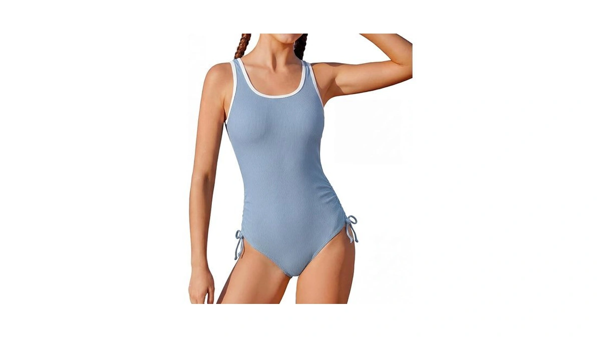 Weixinbuy Girls Swimsuit Ribbed Bathing Suit For Girls Adjustable Strap