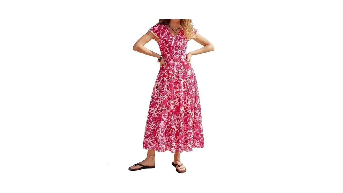 Spring Maxi Dresses For Women 2026, Casual Floral Cap Sleeve