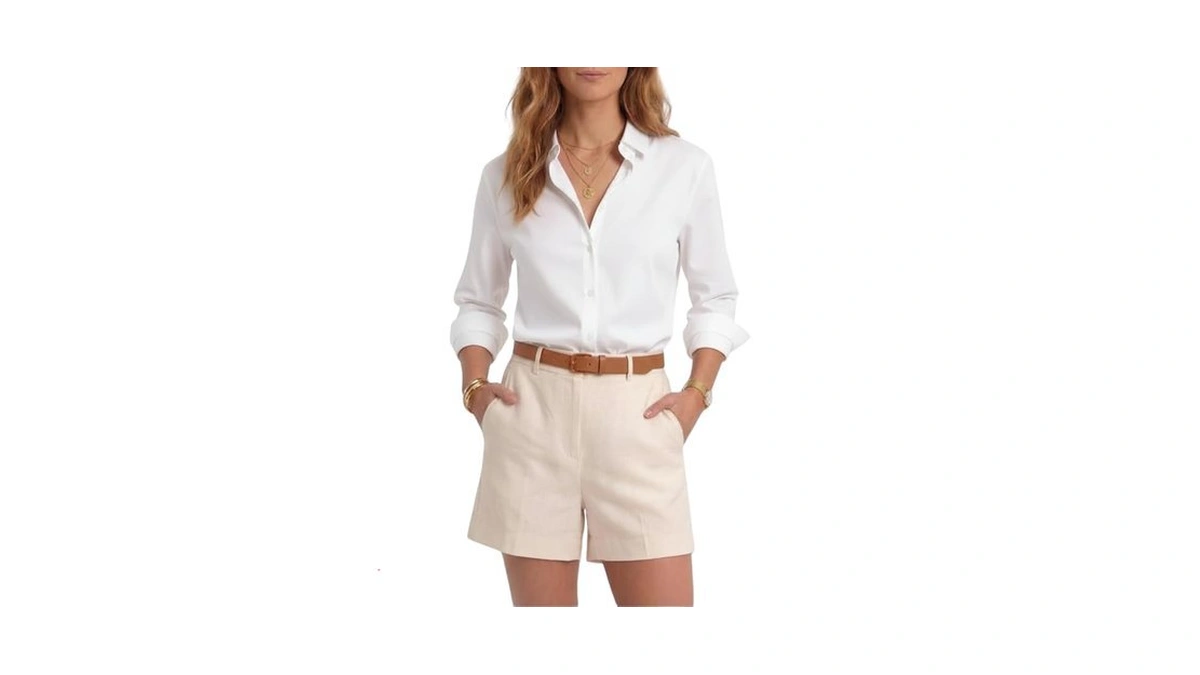 Women’s Long Sleeve Button Down Shirt, Classic Blouse With Pearl
