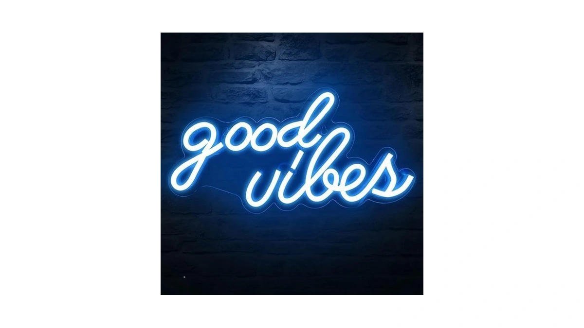 Decanit Good Vibes Neon Sign Ice Blue, Cool Led Light