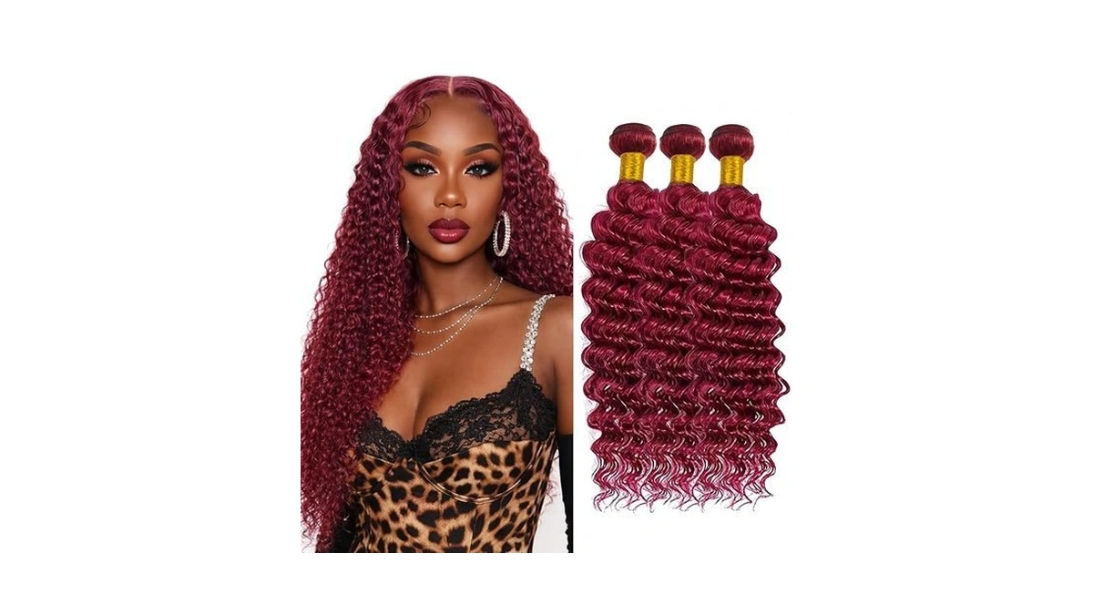 Deep Wave Human Hair Bundles 99j Burgundy 22 24 26