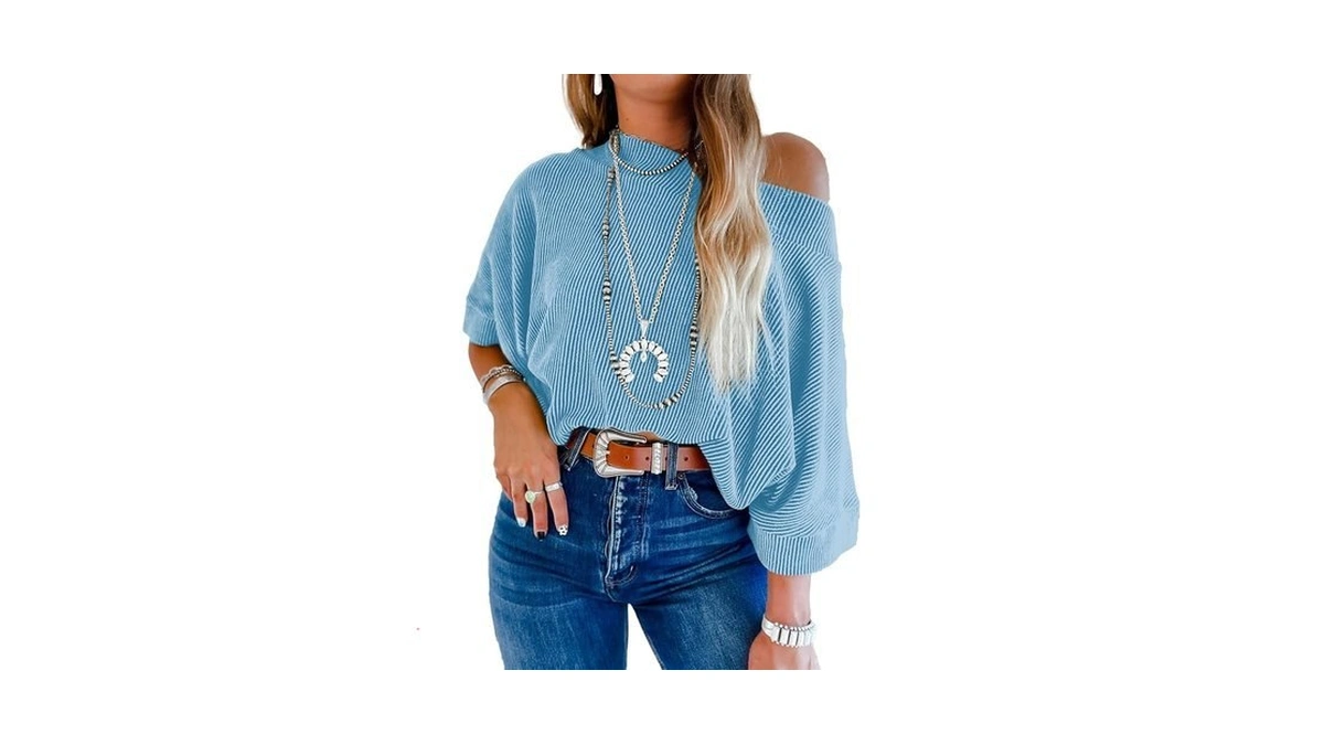Evaless 3/4 Length Sleeve Womens Tops Casual Boat Neck Batwing
