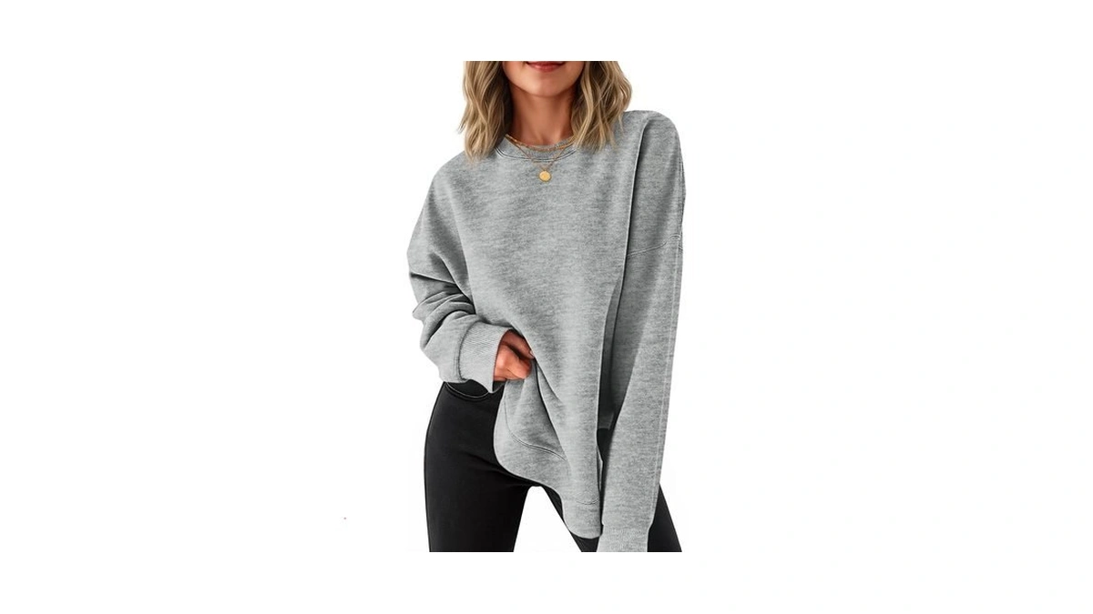Fisoew Womens Crewneck Sweatshirts Casual Long Sleeve Side Split Hihg