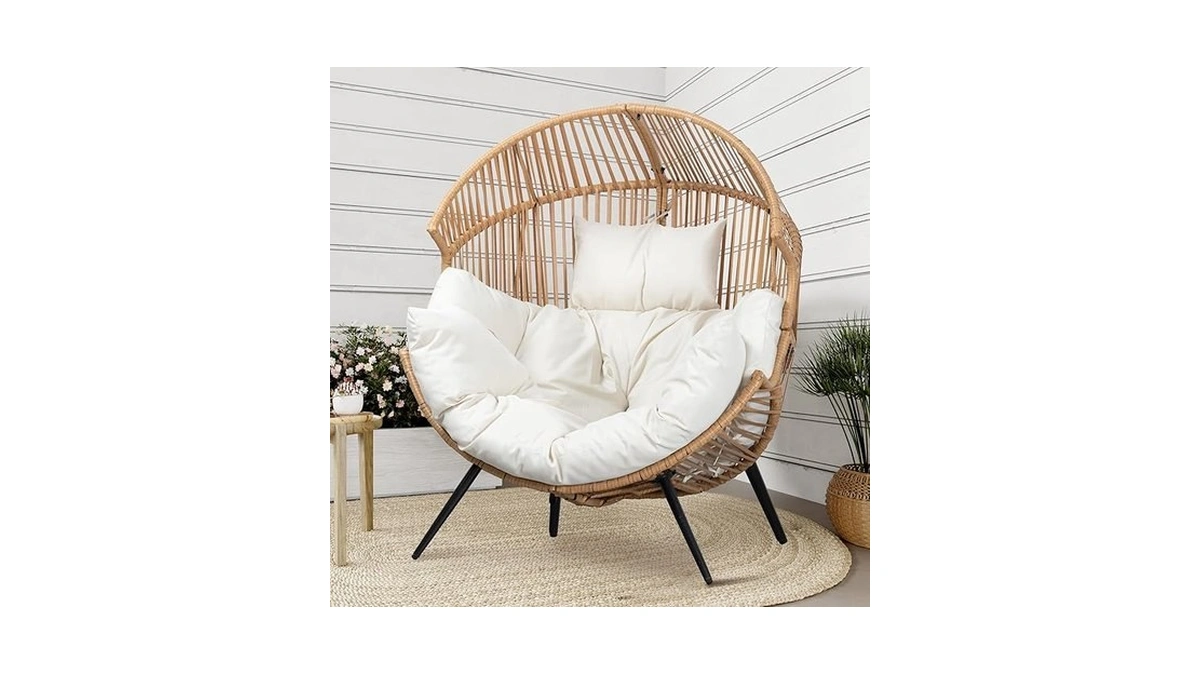 Shintenchi Wicker Egg Chair Outdoor Rattan Patio Chair With Cushion,oversized