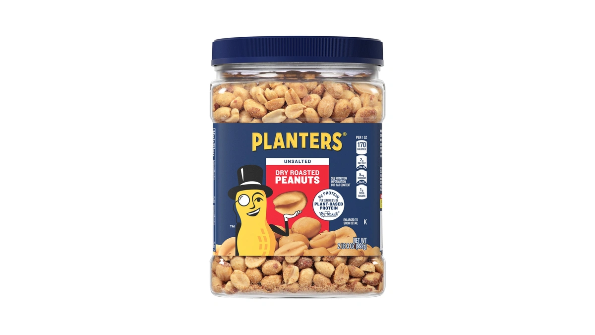 Planters Unsalted Dry Roasted Peanuts, Resealable Jar, Kosher Nuts, Plant-based