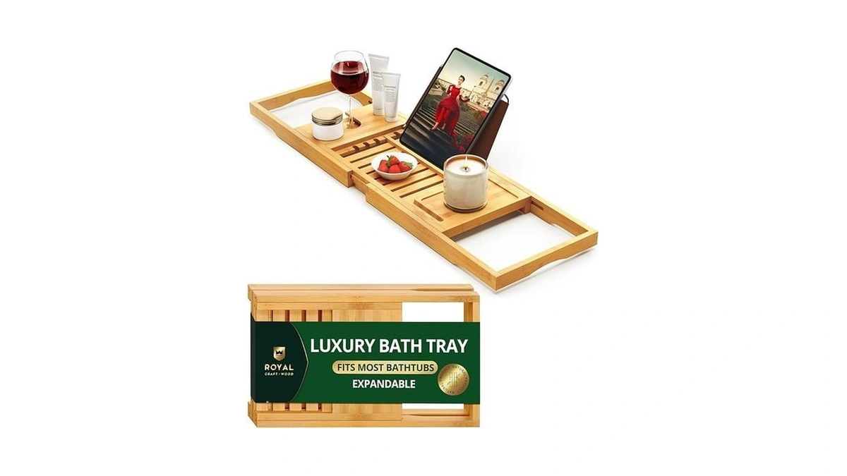 Royal Craft Wood Premium Foldable Bathtub Tray Caddy - Wood