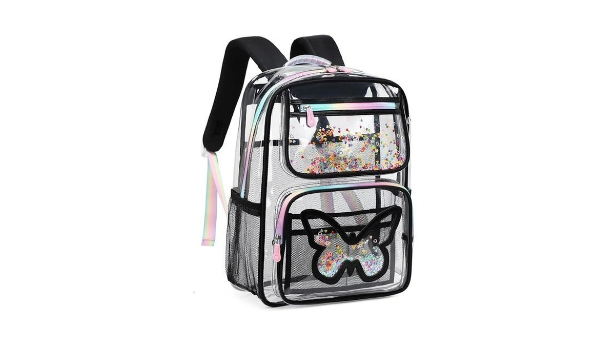 Clear Backpack For School,large Bookbag Heavy Duty See Through Butterfly