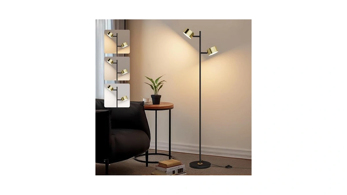 Iporovon Led Floor Lamp With Dual Adjustable Heads, 3 Color